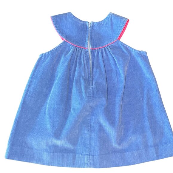 Frog Legs Toddler Corduroy Dress | Size 3T | Blue Sleeveless w/ Bird & Heart Ap - Picture 6 of 8